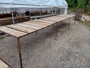 lot 41 image: (2) Metal and Wood Greenhouse Display Tables - Approx. 20 x 4 x 34 Tall