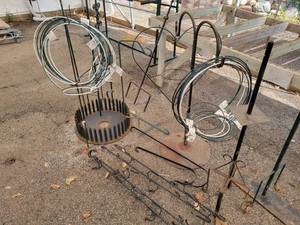 lot 43 image: Large Lot of Shepherds Hooks, Stand for Shepherds Hooks, Steel 8 & 10 Pot Hangers and More