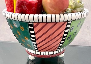 lot 51 image: Fun Faux Fruit in Ceramic Prospero Designworks Bowl