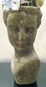 lot 62 image: Cement Bust with Faux Floral Decor