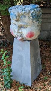 lot 86 image: Cement Face Sculpture and Stand