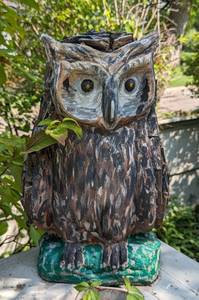 lot 99 image: Painted Cement Owl Sculpture