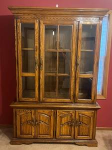 lot 109 image: Wood Glass Front Lighted Two Piece Hutch 592 12W x 78 12T x 16D (Bring Help TO Load)