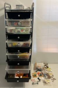 lot 18 image: Multi Drawer Organizer Filled With Misc. Fly Tying Items And More