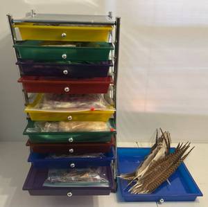 lot 19 image: Multi Drawer Organizer Filled With Misc. Fly Tying Items And More