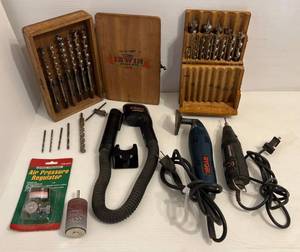 lot 49 image: Group Of Misc. Tools Including Vintage Drill Bits