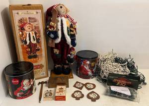 lot 53 image: Misc. Christmas Including 2001 Limited Edition Grandeur Noel Santa Teddy Bear With Skis (NIB) And More
