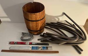 lot 58 image: Vintage Wood Barrel Full Of Pipe Insulater And More