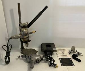lot 78 image: Vintage Drill Press With Two Vintage Drills