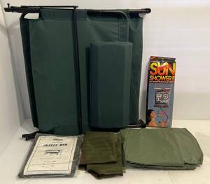 lot 87 image: Camping Lot Includes Folding Cot, H20 Shower And More