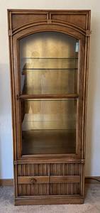 lot 90 image: Vintage Lighted Cabinet With Adjustable Glass Shelves And Two Lower Doors 28W x 14D x 74T