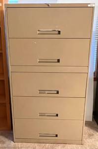 lot 104 image: Vintage Metal File Cabinet Four Drawers With Hinged Top Shelf
