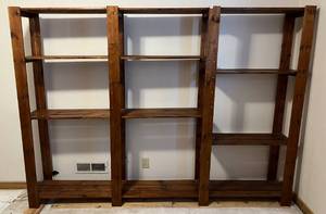 lot 106 image: Solid Wood Wall Shelf 95W x 69T x 13D With Adjustable Shelves (Perfect For Red Wing Pottery Collection)