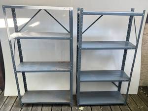 lot 122 image: Two Tin Gray Shelves 56 12 T x 30 12 W x 11 12 D