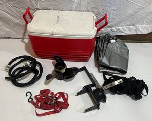 lot 133 image: One Rubbermaid Cooler With Misc. Marine Supplies