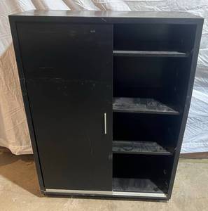 lot 138 image: Metal Four Shelf Cabinet With Sliding Doors 47T x 34 12W x 12 12D
