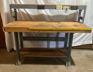 lot 146 image: Heavy Steel Work Bench With Electrical Hook Up 61W x 51 34T x 25D