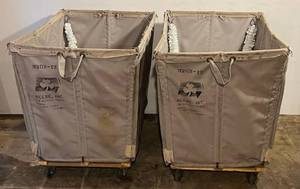 lot 199 image: Two Large Industrial Laundry Carts 38W x 33 12 T x 26 12 W (BRING YOUR OWN HELP TO LOAD) IN BASEMENT