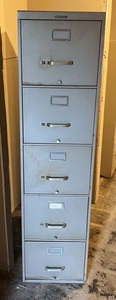 lot 201 image: Vintage Steel Brand 5 Drawer Metal File Cabinet 58 12T x 28 12D x 15W (Great For Storing Tools) (BRING YOUR OWN HELP TO LOAD) IN BASEMENT