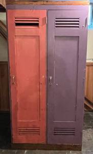 lot 212 image: Large Vintage Wooden Lockers 76T x 38 12W x 21 58D (BRING YOUR OWN HELP TO LOAD) IN BASEMENT