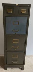 lot 217 image: Very Cool Vintage Metal Stacking 5 Drawer File Cabinet 51T x 18 14D x 16 38W (BRING YOUR OWN HELP TO LOAD) IN BASEMENT