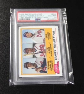 lot 2 image: 2018 Topps Archives Ronald AcunaOzzie AlbiesLuiz Gohara #BRA Rookie Card PSA 10
