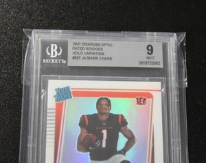lot 28 image: 2021 Donruss Optic Holo Variation JaMarr Chase #207 Rookie Card BGS 9