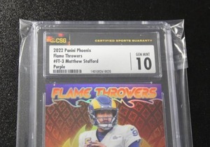 lot 29 image: 2022 Phoenix Flame Throwers Purple Matthew Stafford #FT-3 CSG 10 76125  Only 125 Exist
