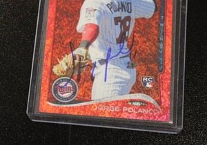 lot 40 image: 2014 Topps Red Foil Jorge Polanco #US237 Rookie Card In Person Autograph