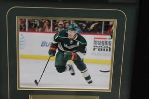 lot 67 image: Professionally Framed Minnesota Wild Zach Parise Autograph PuckPin Collection Shadowbox Display