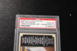 lot 114 image: 2000 Upper Deck Collection 1958 Dodgers Jersey Pee Wee Reese Sweepstakes PSA 10