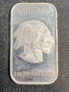 1 TROY OZ .999 FINE SILVER INDIAN BUFFALO BAR
