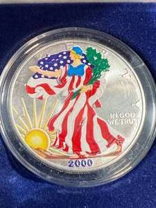 2000 AMERICAN SILVER EAGLE 1 TROY OZ .999 FINE SILVER IN FULL COLOR