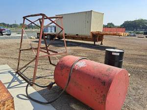 lot 12 image: Fuel Tank with Fuel Pump, Fuel Hose and Metal Stand