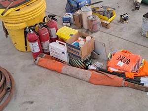 lot 61 image: Lot of  Safety Gear - Signs, Extinguishers, Vests, Flares