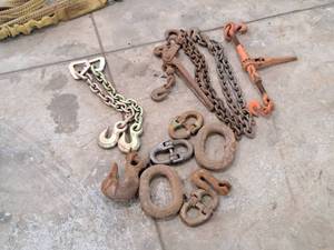 lot 106 image: Lot of (12) Assorted Chains, Hooks, Tie-Down Couplers