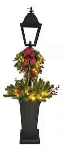 lot 12 image: Home Accents Holiday 5 ft. Pre-Lit LED Spruce Lantern Potted Christmas Tree