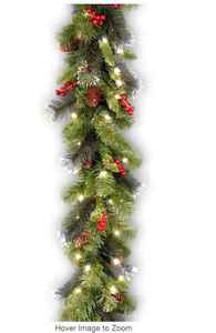 lot 68 image: LOT OF 2---9 ft. Crestwood Spruce Garland with Battery Operated Warm White LED Lights