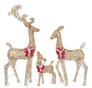 lot 76 image: 3-Piece Warm White LED Gold Deer Family Holiday Yard Decoration