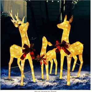 lot 77 image: 4.5 ft. 3D Warm White LED Reindeer Family Christmas Holiday Yard Decoration, Gold