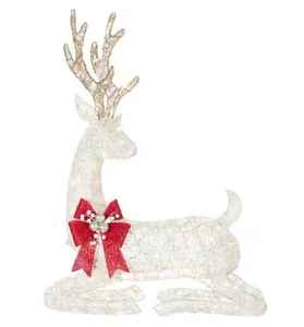 lot 78 image: 45 in. Warm White LED Super Bright Laying Buck with Red Bow Holiday Yard Decoration