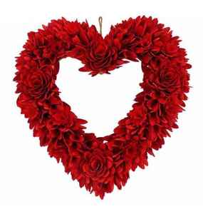 lot 91 image: LOT of TWO---20 in. Height Red Rose Floral Valentines Heart Wreath
