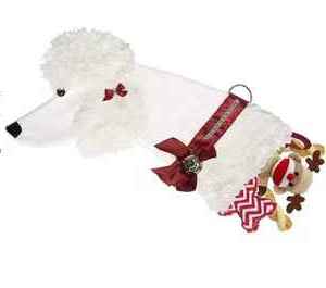 lot 94 image: 22 in. White Poodle Dog Faux Fur Christmas Stocking