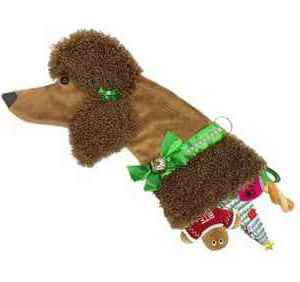 lot 96 image: 22 in. Brown Poodle Dog Faux Fur Christmas Stocking