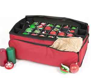 lot 106 image: 3-Tray Christmas Ornament Storage Box with Tall Side Pockets (72 Ornaments)
