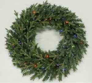 lot 180 image: Home Accents Holiday 36 in. Battery Operated Mixed Pine LED Pre-Lit Artificial Christmas Wreath with Timer