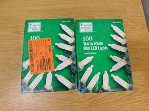 lot 147 image: (2) Home Accents Holiday 100ct Warm White LED Mini String Lights wGreen Wire NEW