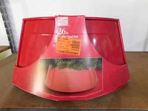 lot 25 image: Home Accents Holiday Christmas Tree Collar 26.6 Mild Steel In Red Indoor Only