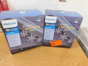 lot 30 image: (2) Philips 10 Count Cool White Hanging Snowflakes