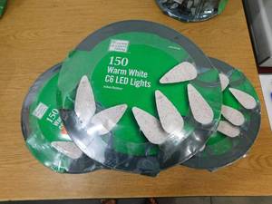lot 48 image: (3) Home Accents Holiday 150L Warm White Faceted Christmas C6 LED String Lights